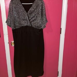 SHEIN Black and Silver Sequin Wrap Gown